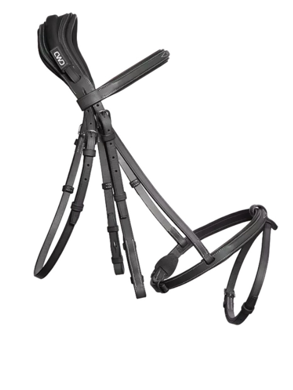 CWD Anatomic French Noseband Black Leather Bridle for Horses w/ Fancy Stitching